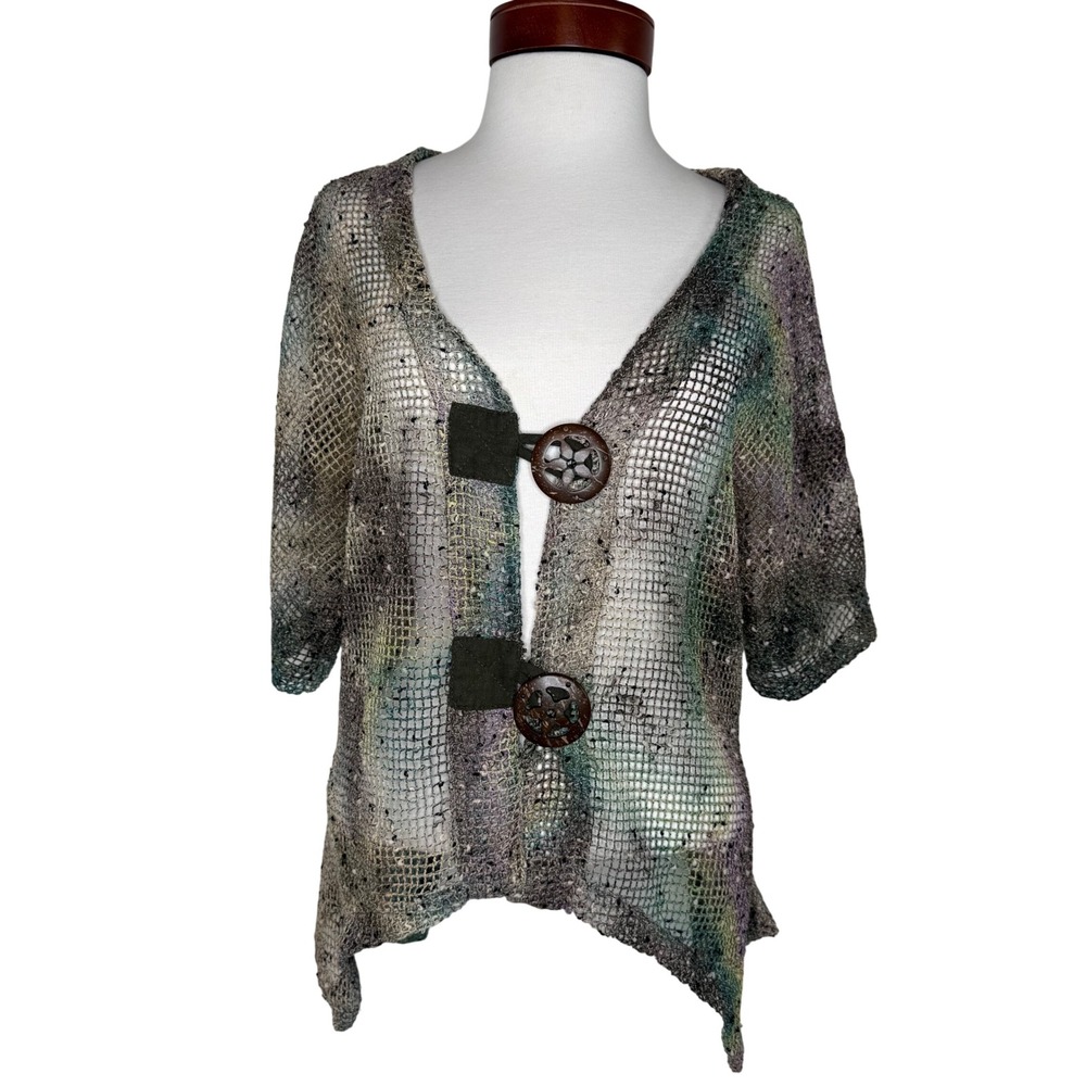 Kaktus Open Knit Mesh Cardigan Sharkbite Hem‎ Asymmetrical Medium Festival Boho